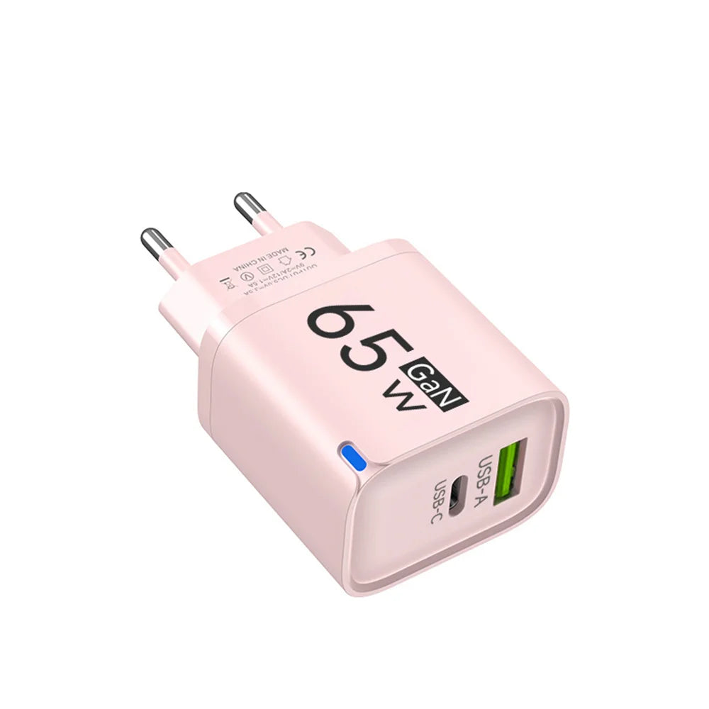 Cargador de teléfono de carga de alta velocidad de 65W para iPhone 14 13 Xiaomi Huawei Samsung Oneplus adaptador de corriente de pared de teléfono móvil de carga rápida