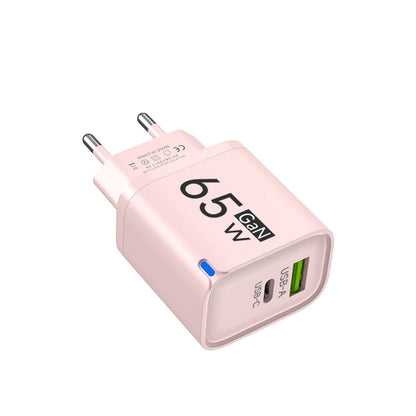 Cargador de teléfono de carga de alta velocidad de 65W para iPhone 14 13 Xiaomi Huawei Samsung Oneplus adaptador de corriente de pared de teléfono móvil de carga rápida
