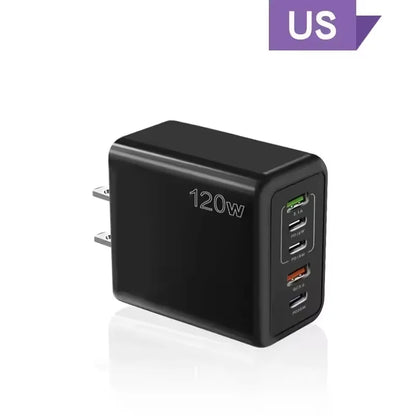 Cargador USB de 120W con 5 puertos, adaptador de pared para teléfono móvil con carga rápida tipo C para iPhone, Samsung, Xiaomi, Huawei, enchufe EU/US/UK