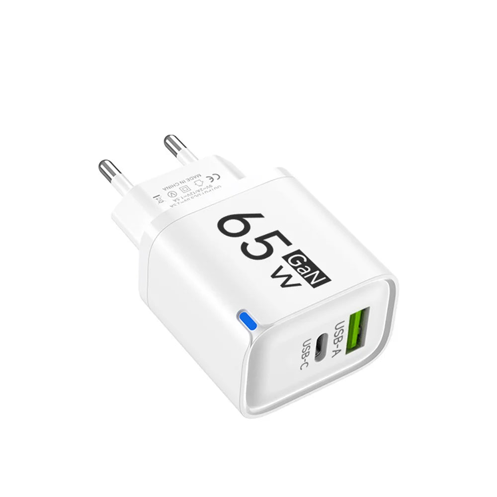 Cargador de teléfono de carga de alta velocidad de 65W para iPhone 14 13 Xiaomi Huawei Samsung Oneplus adaptador de corriente de pared de teléfono móvil de carga rápida