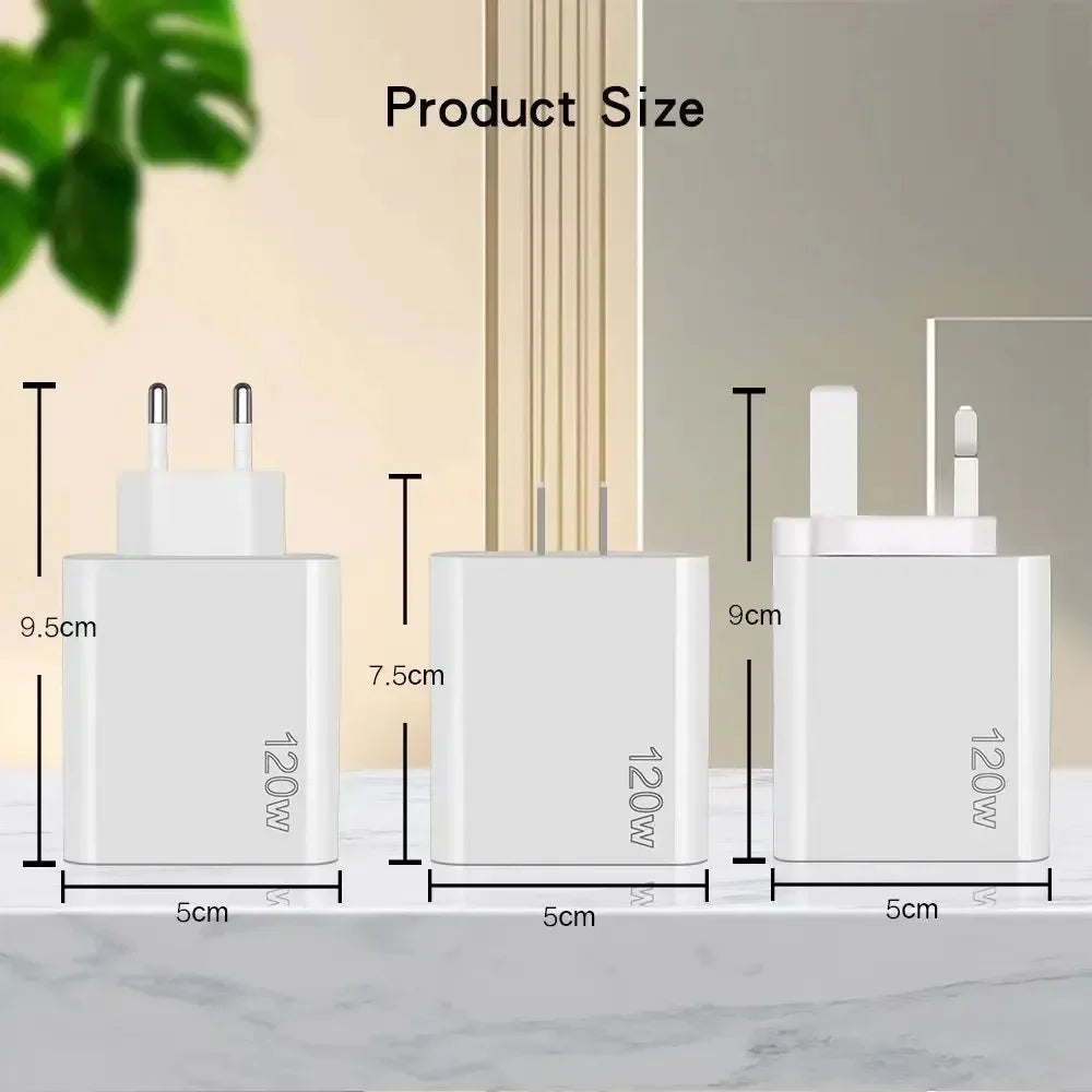 Cargador USB de 120W con 5 puertos, adaptador de pared para teléfono móvil con carga rápida tipo C para iPhone, Samsung, Xiaomi, Huawei, enchufe EU/US/UK